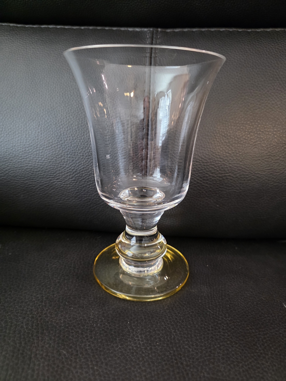 Clear Glass Goblet with Yellow Base - Home Dining Drinkware